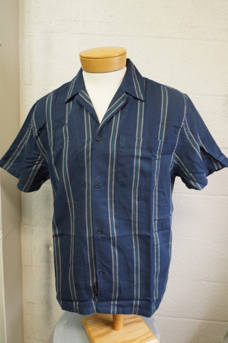 Les Deux Lawson Stripe Camp Shirt Men's XL Dark Navy Short Sleeve Button Up